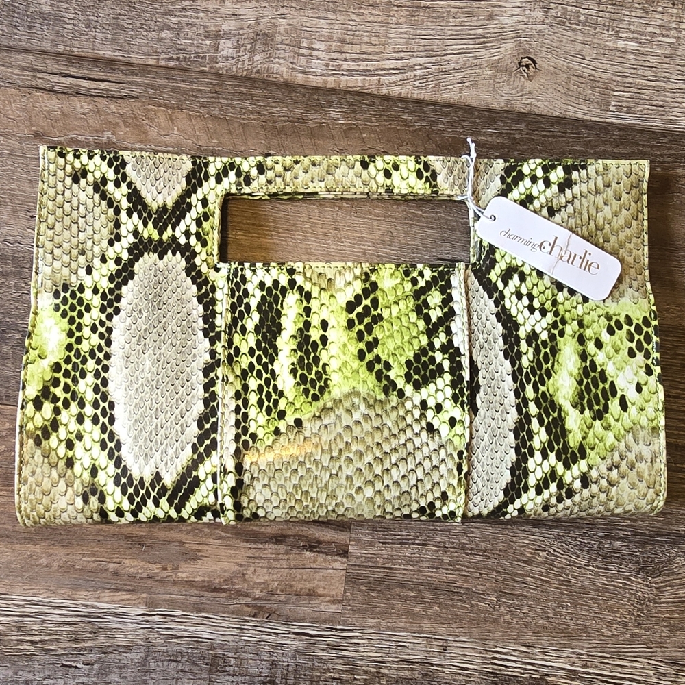 Charming Charlie Green and Black Reptile Clutch